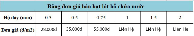 Bảng Giá Bạt Nhựa HDPE Chống Thấm Bảng Giá Bạt Nhựa HDPE Chống Thấm